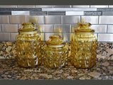 Vintage Federal Glass Big Show Off Sun Gold lass Canister Set 3 pc, Yellow Pattern Glass Farmhouse Country Kitchen Decor - Premier Estate Gallery 2