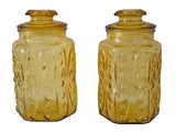 Vintage Federal Glass Big Show Off Sun Gold lass Canister Set 3 pc, Yellow Pattern Glass Farmhouse Country Kitchen Decor