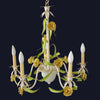 Vintage Yellow Roses Italian Tole Chandelier French Country Lighting 1960s Toleware Italy - Premier Estate Gallery