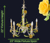 Vintage Yellow Roses Italian Tole Chandelier French Country Lighting 1960s Toleware Italy - Premier Estate Gallery 4
