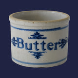 Antique Blue Decorated Stoneware Butter Crock, Authentic Farmhouse Kitchen Decor - Premier Estate Gallery 1
