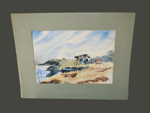 Vintage Asian Landscape Watercolor Painting Signed J. Drew Unframed 15X11 - Premier Estate Gallery