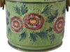 Estate Japanese Majolica Green Pink Floral Handle Biscuit Jar Rattan Handle Charming 1930s 40s