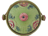 Estate Japanese Majolica Green Pink Floral Handle Biscuit Jar Rattan Handle Charming 1930s 40s - Premier Estate Gallery 1