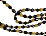 1920s Flapper Czech Glass Beads Necklace Long Black and Gold - Premier Estate Gallery