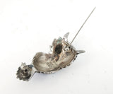 Vintage Silver Enamel Owl Brooch Convex Body Ombre Blues