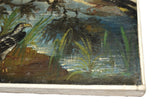 19th Century Folk Art Oil Painting Birds of Paradise Gilt Frame