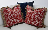 Vintage Designer Brocade Crimson Throw Pillows Cases & Down Feather Pillows Nina Campbell - Premier Estate Gallery