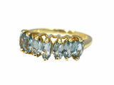 Blue Topaz 10k Gold Ring Seven Marquise Stones December Birthstone