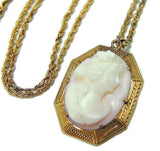 Antique Pink Coral Cameo Pendant 10k Gold w 14k Gold Chain - Premier Estate Gallery
 - 1
