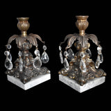 Vintage Italian Baroque Style Candlestick Holders Marble Crystal Antiqued Bronze Finish - Premier Estate Gallery