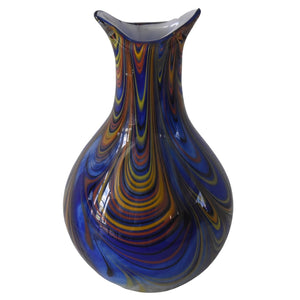 Fantastic MURANO Art Glass Vase Cobalt Blue with Orange Yellow Draping Highly Saturated MCM - Premier Estate Gallery