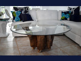Naturally Sculpted Cypress Tree Stump Coffee Table Beveled Glass Top Vintage Large