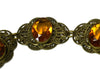 Art Deco Citrine Czech Glass Bracelet Ornate Brass Filigree Setting Large Stones - Premier Estate Gallery 2