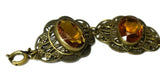Art Deco Citrine Czech Glass Bracelet Ornate Brass Filigree Setting Large Stones - Premier Estate Gallery 3