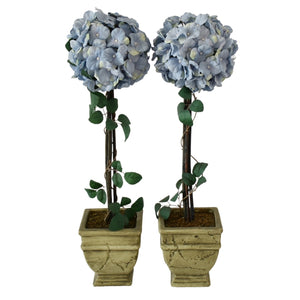 Vintage Silk Hydrangea Topiary Planters Periwinkle Blue French Country Decor - Premier Estate Gallery
