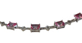 Estate 10k White Gold Pink Topaz Tennis Bracelet Emerald Cut Pink Gemstones 9.8 ctw Valentine's Day