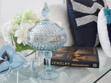 Indiana Glass Ice Blue Diamond Point Covered Compote Stunning Vintage Glass - Premier Estate Gallery 4