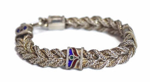 Vintage Enamel Sterling Silver Braided Bracelet 35g - Premier Estate Gallery 