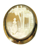 1870s Shell Cameo Brooch Large Scenic Carving Gold over Brass Needs Pin Hardware - Premier Estate Gallery
 - 1