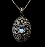 Blue Topaz Marcasite Jewelry Set Victorian Revival Sterling Silver - Premier Estate Gallery
 - 2
