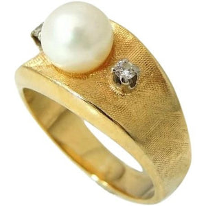 Cultured Pearl Diamond Ring 14k Gold  Vintage - Premier Estate Gallery
 - 1