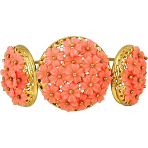 Vintage Hinged Bangle Cuff Bracelet Flower Bouquets Coral Peach - Premier Estate Gallery
 - 1