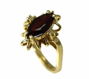 14k Gold Almandine Garnet Ring with Diamond Accents Vintage c1950 - Premier Estate Gallery