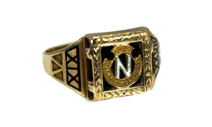 Vintage Newfield High School 10k Gold Class Ring Art Deco Enamel Selden NY - Premier Estate Gallery 