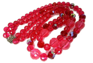 Vintage Raspberry Double Strand Lucite Beaded Necklace Sterling Silver Clasp - Premier Estate Gallery
 - 1