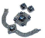 Vintage AB Rhinestone Jewelry Set Big Blue Rivoli Stones - Premier Estate Gallery