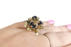 12k Sapphire Cocktail Ring Flower Setting Vintage High Profile