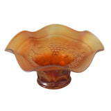Antique Northwood Carnival Glass Marigold Small Ruffled Hat Whimsy Bowl Cable and Grape 7" - Premier Estate Gallery 1