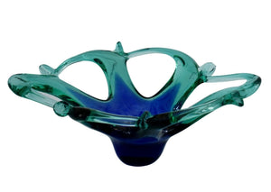  Art Glass Teal Cobalt Blue Open Wave Dish Italy MCM or Coastal Style c1970 - Premier Estate Gallery