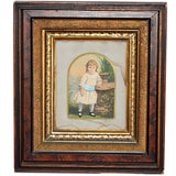 Antique Watercolor Little Girl in Deep Victorian Walnut Frame Gilt Leopard - Premier Estate Gallery  1
